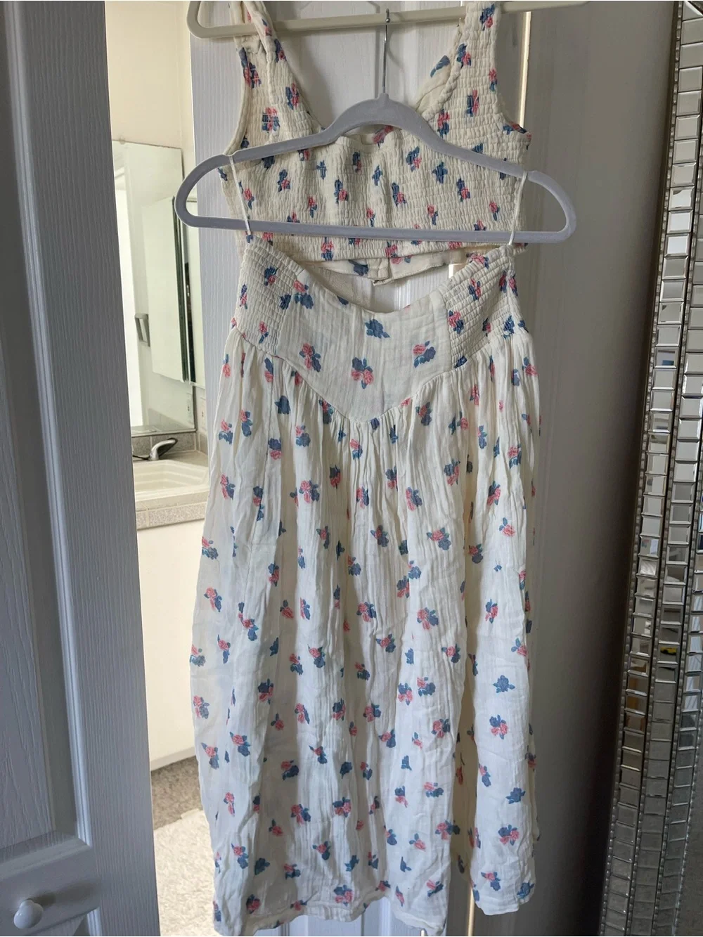 Free People White Floral Button-Front Skirt Set with Pink & Blue Accents